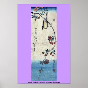 Small bird on a branch by Ando,Hiroshige Poster