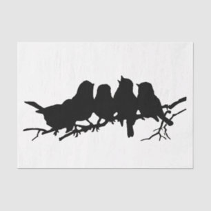 Small Birds on Branch Black Silhouette Decoupage  Tissue Paper