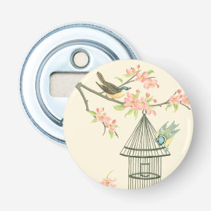 Small Birds Perched on a Branch and on a Birdcage Bottle Opener