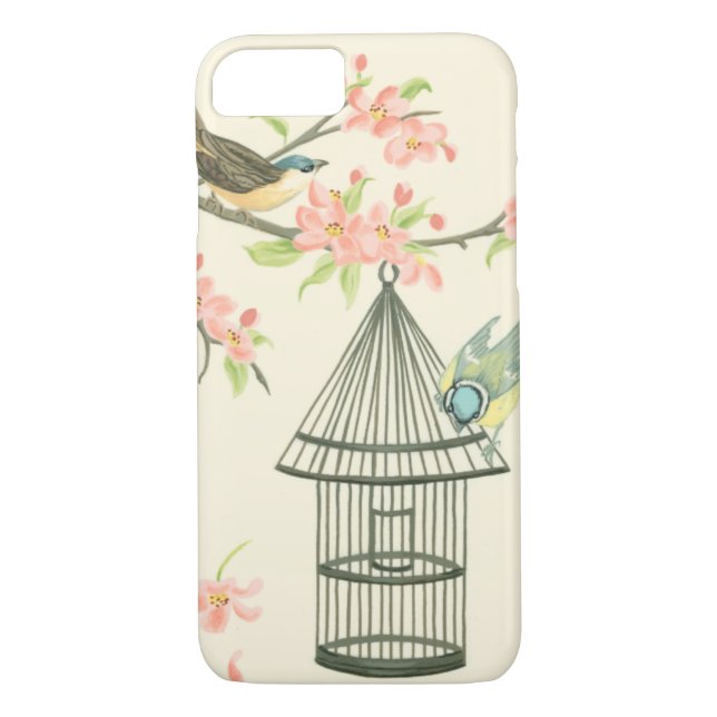 Small Birds Perched on a Branch and on a Birdcage Case-Mate iPhone Case (Back)