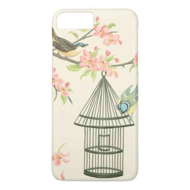 Small Birds Perched on a Branch and on a Birdcage Case-Mate iPhone Case (Back)