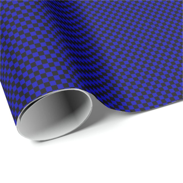 Small Black and Royal Blue Checks Wrapping Paper (Roll Corner)