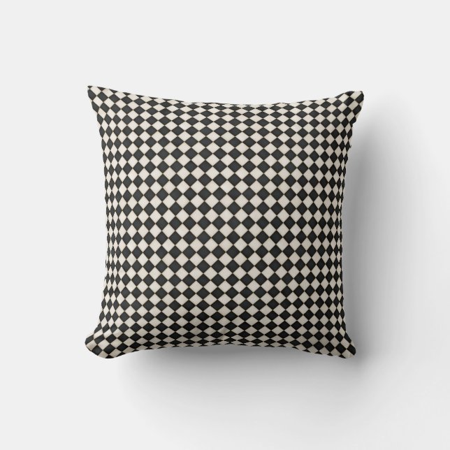 Small Black & Antique White Diamonds Throw Pillow (Front)