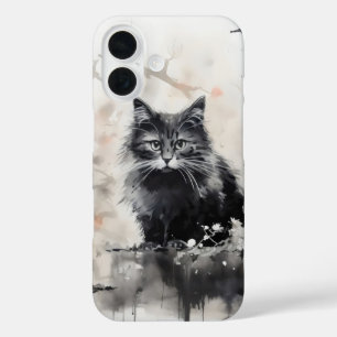 Small Black Cat Ink iPhone 16 Case