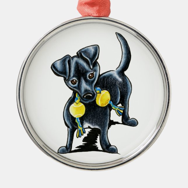 Small Black Dog Tucker Metal Ornament (Front)