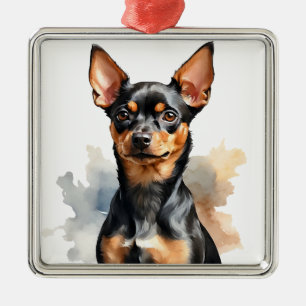 SMALL BLACK & TAN MINIATURE PINSCHER DOG METAL ORNAMENT