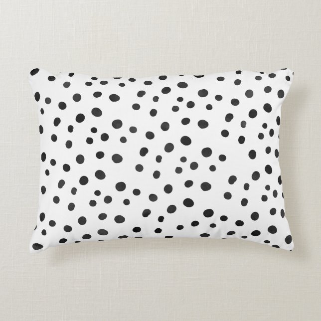 Small Black Watercolor Abstract Polka Dots Accent Pillow (Front)
