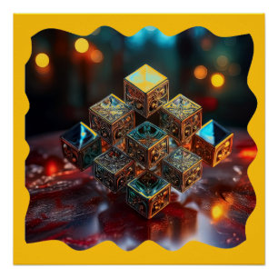 Small Blocks With Geometric Designs Stacked Up Poster