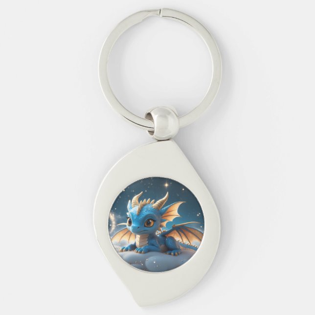 Small blue dinosaur on a cloud keychain (Front)