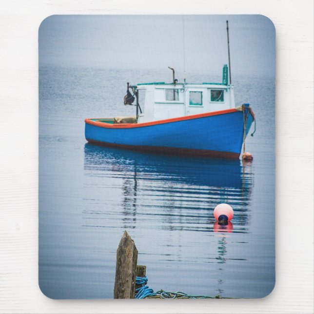 Small Blue Fishing Boat Mouse Pad (Front)