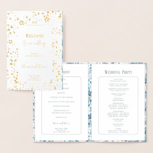 Small Blue Flowers Foil Wedding Program Card