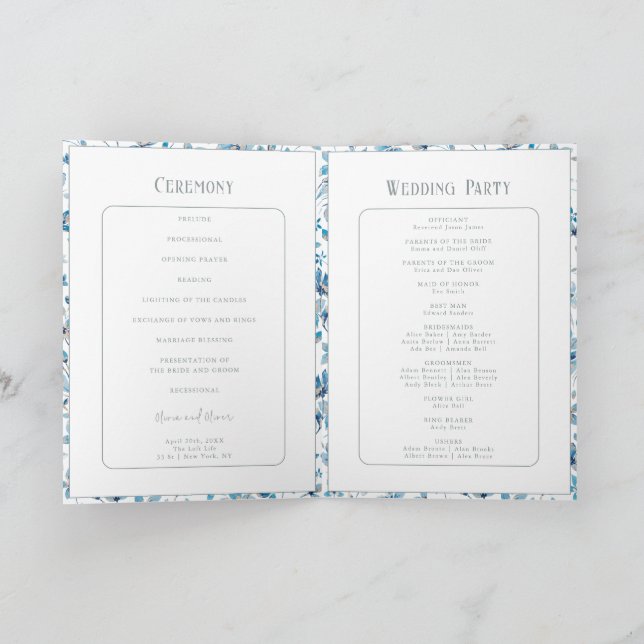 Small Blue Flowers Wedding Program (Inside)