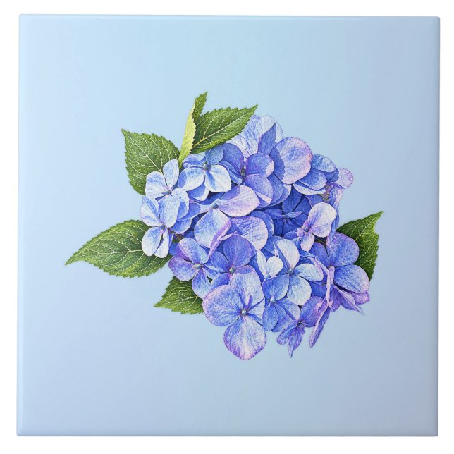 Small Blue Hydrangea With Leaves Tile (Front)