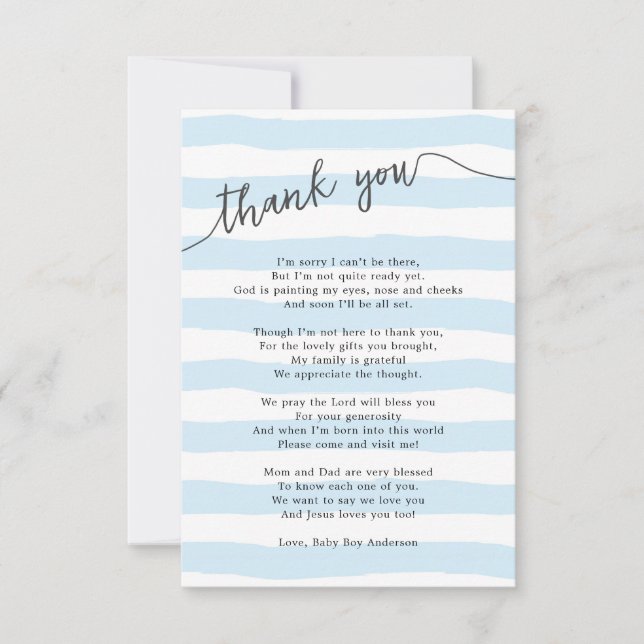 Small blue stripes baby boy thank you card (Front)