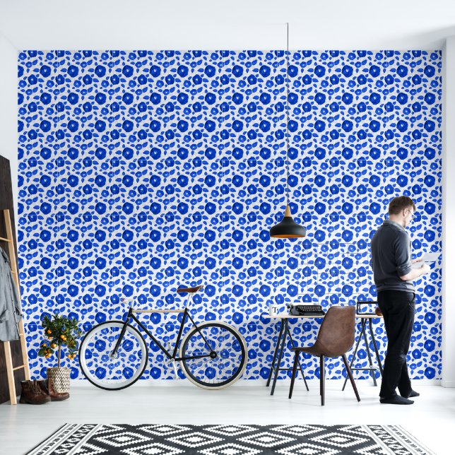 Small Blue White Roses Wall Covering  (Living Room)