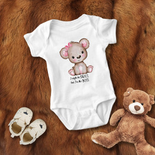 Small Boss Cute Baby Girl Teddy Bear Pink Bow Baby Bodysuit