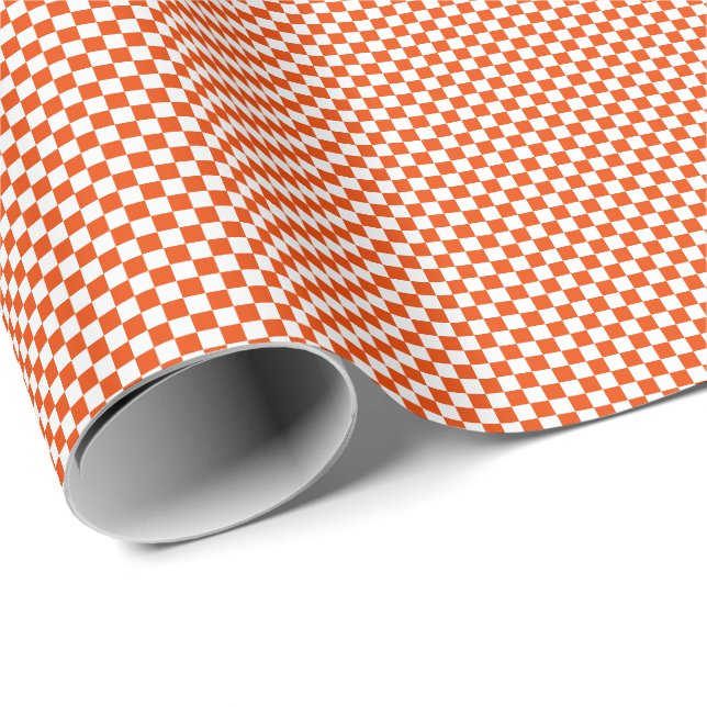 Small Bright Orange and White Checks Wrapping Paper (Roll Corner)