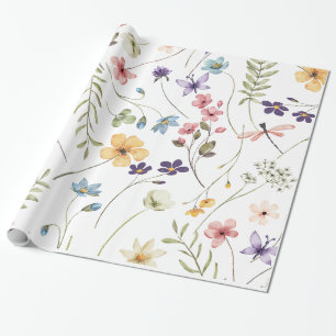 Small Bright Wildflowers Watercolor Birthday Wrapping Paper