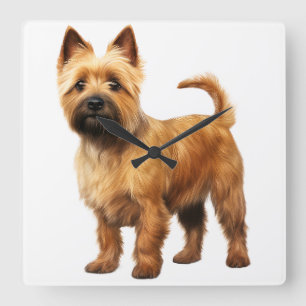 SMALL BROWN NORWICH TERRIER DOG SQUARE WALL CLOCK