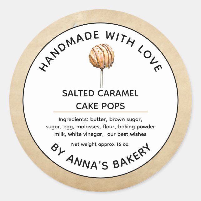 Small Business Baked Goods Cake Pops Classic Round Sticker (Front)