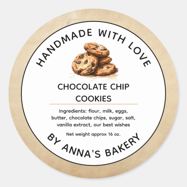 Small Business Baked Goods Chocolate Chip Cookies Classic Round Sticker (Front)