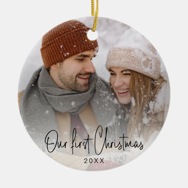 Small Business Client Gift "Our first Christmas" Ceramic Ornament (Front)