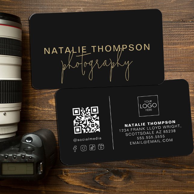 Small Business Cool QR Code With Logo Photography Business Card (Creator Uploaded)