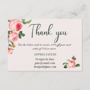 Small Business Coupon Pink Thank You Insert Card