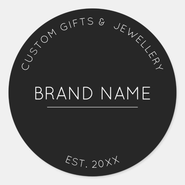 Small Business custom modern black Brand Name  Classic Round Sticker (Front)