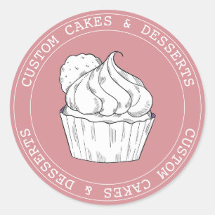 Small Business custom modern blush cupcakes Classic Round Sticker