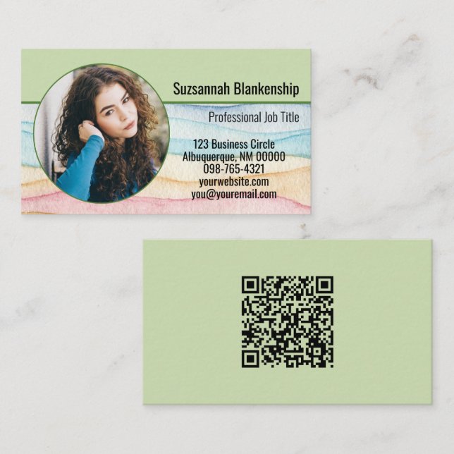 Small Business Custom Round Photo and QR Code  Business Card (Front/Back)