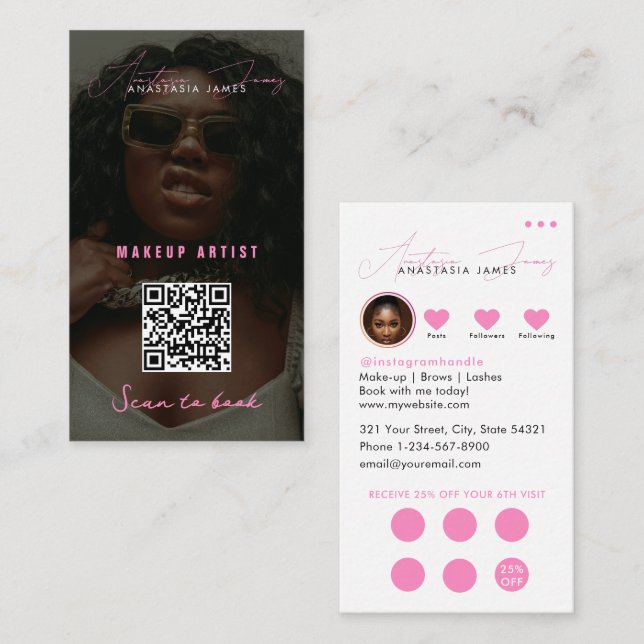Small Business Discount Loyalty QR Code Girly  Card (Front/Back)