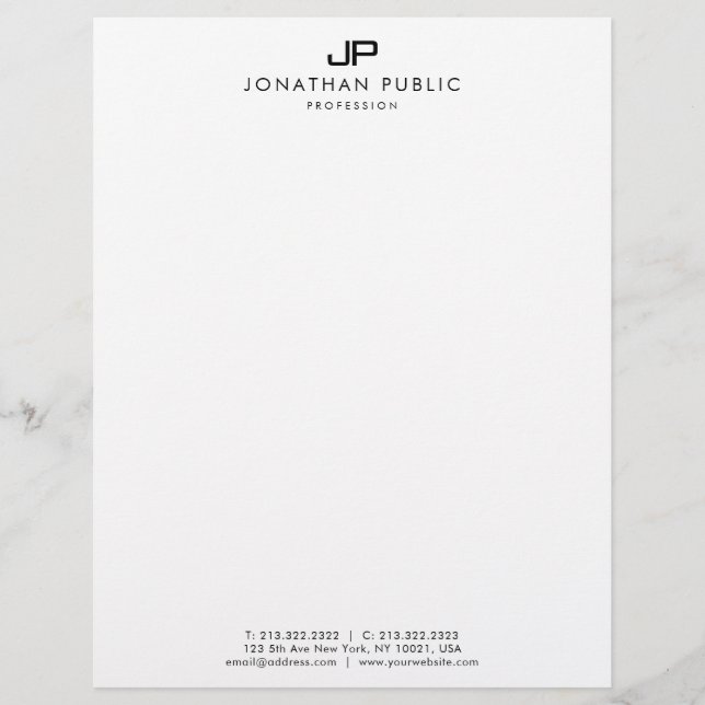 Small Business Elegant Black White Monogrammed Letterhead (Front)