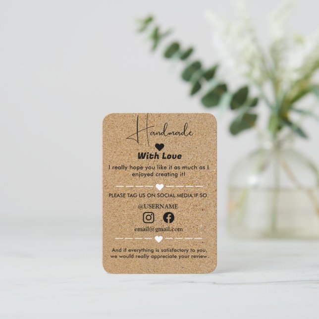 Small Business Handmade With Love Insert Card (Standing Front)