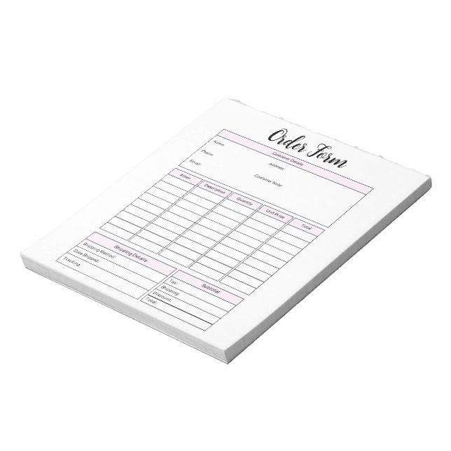 Small Business Order Form Notepad (Rotated)