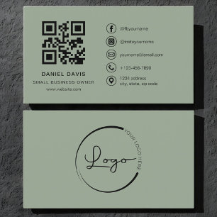 Small Business Owner Sage Green Logo QR Code  Business Card