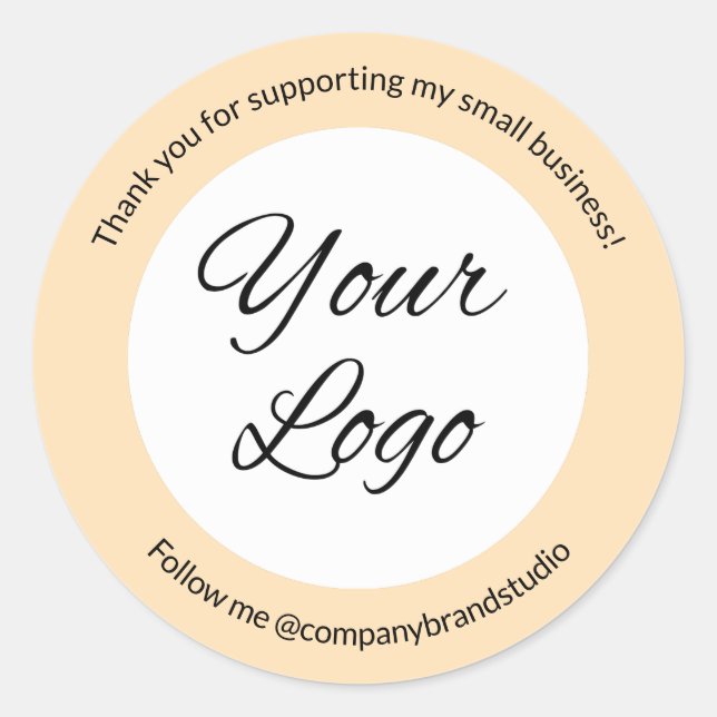 Small Business Thank You Add Logo Beige Classic Round Sticker (Front)