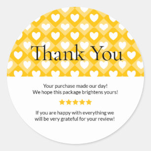 Small Business Thank You Card   Handmade Style Yel Classic Round Sticker