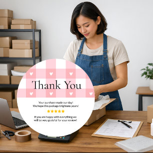 Small Business Thank You Card   Handmade Style Yel Classic Round Sticker