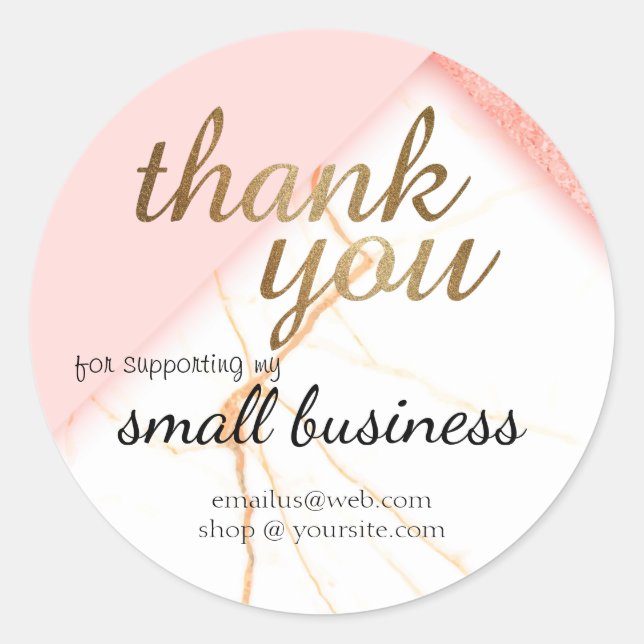 Small Business Thank You Gold Pink Customized Classic Round Sticker (Front)
