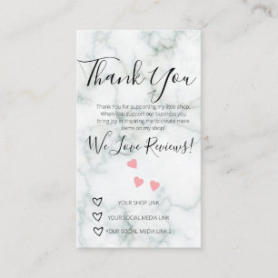 Small Business Thank You Shop Review Hearts Marble Business Card