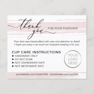 Small Business Tumbler Cup Mug Instructions Care Flyer