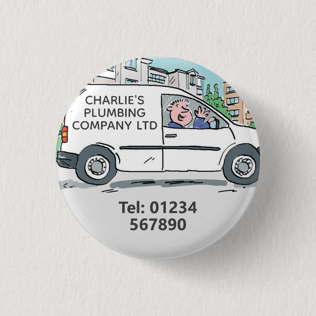 Small Business with Name on Company Van 1 Inch Round Button (Front)