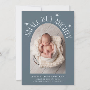 Small But Mighty Stars Slate Blue Photo Birth  Announcement