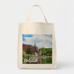 Small castle near lake in Bruges, Belgium Tote Bag