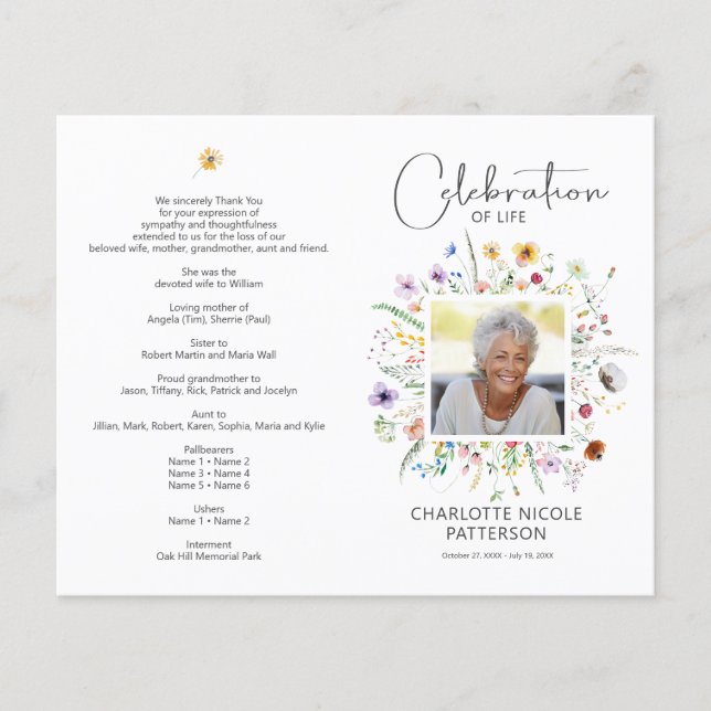 SMALL Celebration of Life Photo Funeral Program  Flyer (Front)