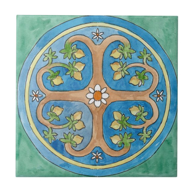 Small ceramic tile Sicilian-style “Lemon Trees" (Front)