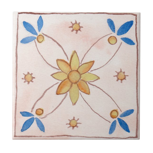 Small ceramic tile Sicilian-style “Pink” (Front)
