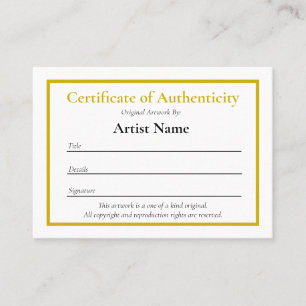 Small Certificate of Authenticity Template for Art