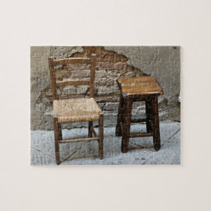 Small chair and stool, Pienza, Italy Jigsaw Puzzle
